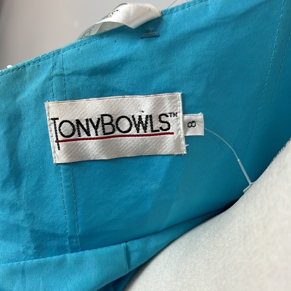 Tony Bowls Aqua Blue Formal Cocktail Prom Graduation Dress Mirrored Appliqué - Picture 10 of 16